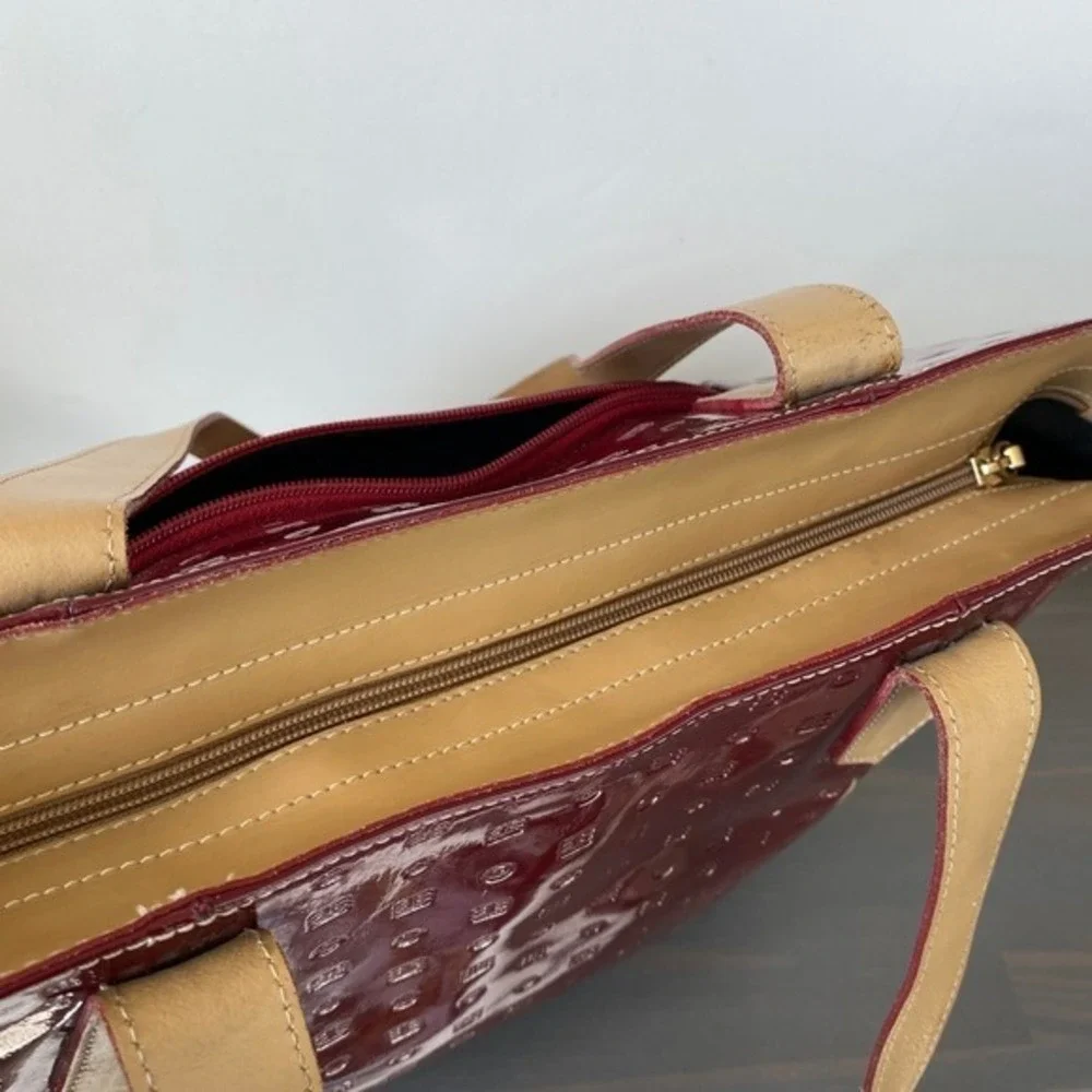 Arcadia Embossed Patent Leather Tote Shoulder Bag LARGE‎ Dark Red Made In Italy